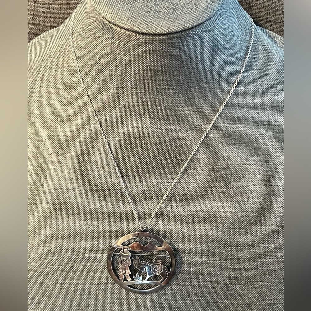 Authentic Signed Taxco Mexico Silver-Donkey Mexican Portrait Brooch & chain